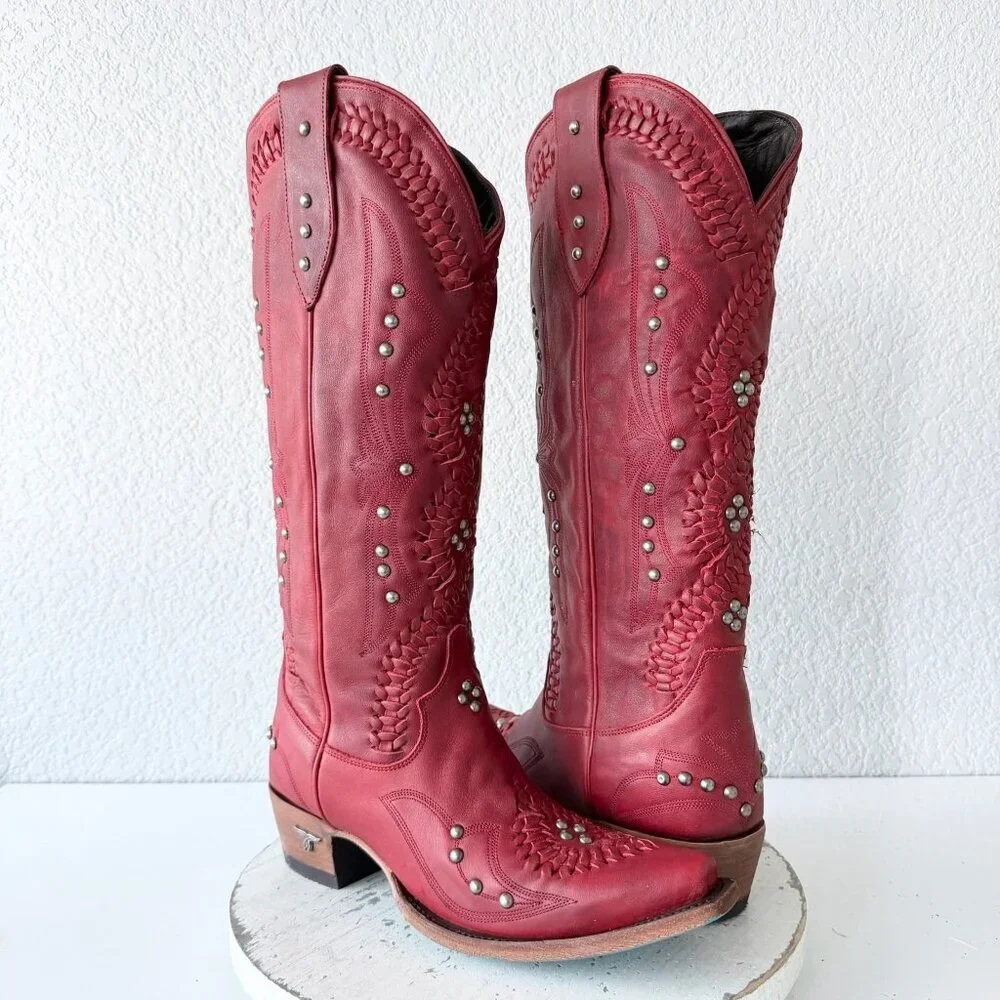 Lane COSSETTE Red Cowboy Boots Womens 9 Western Cowgirl Mid Calf Tall Snip Toe - Picture 11 of 11
